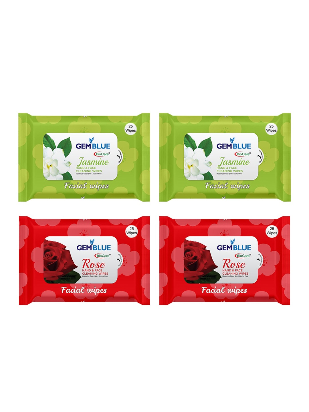 

GEMBLUE BioCare Set of 4 Jasmine & Rose Facial Wipes, Green