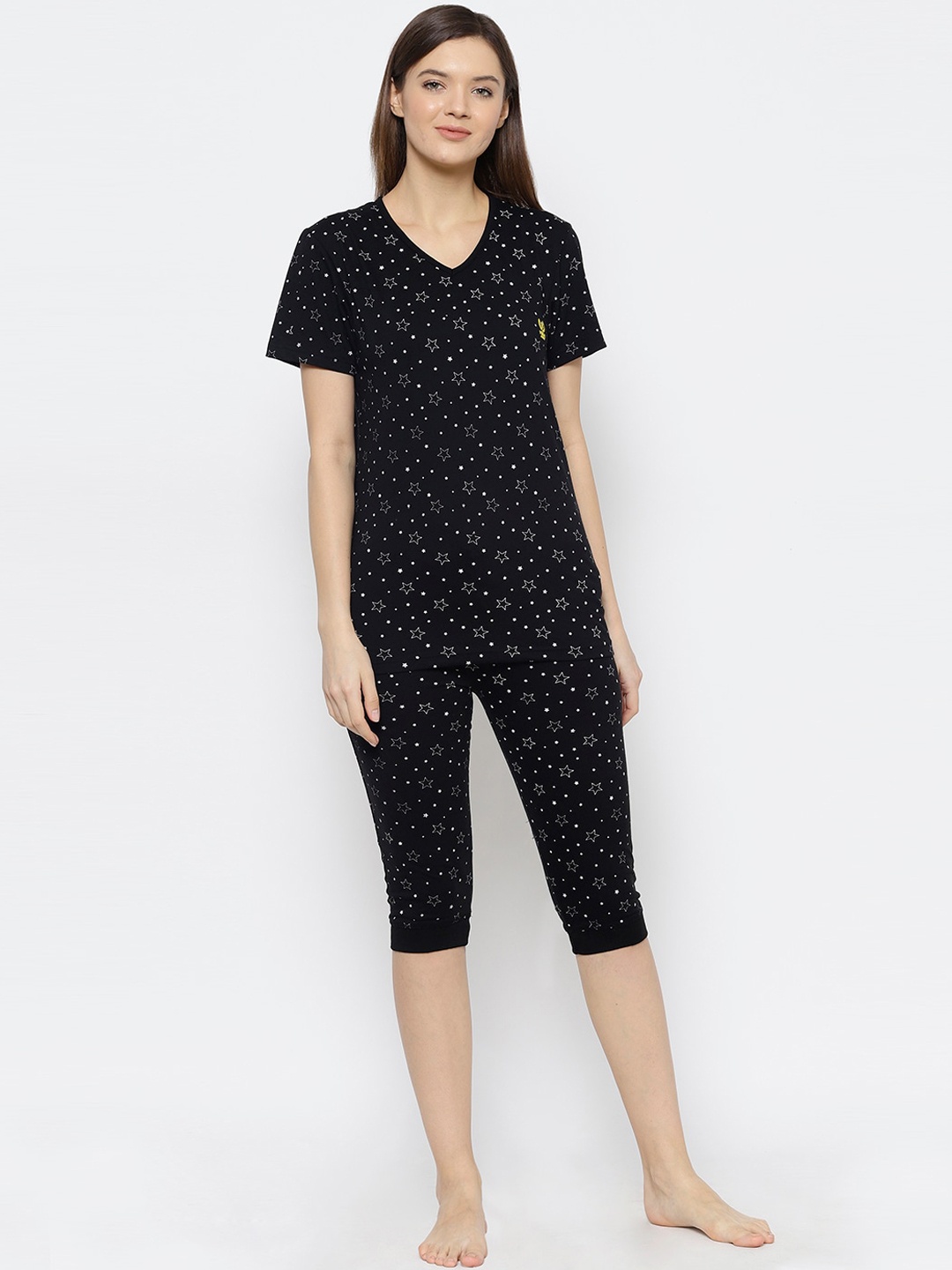 

VIMAL JONNEY Women Black Printed Night suit