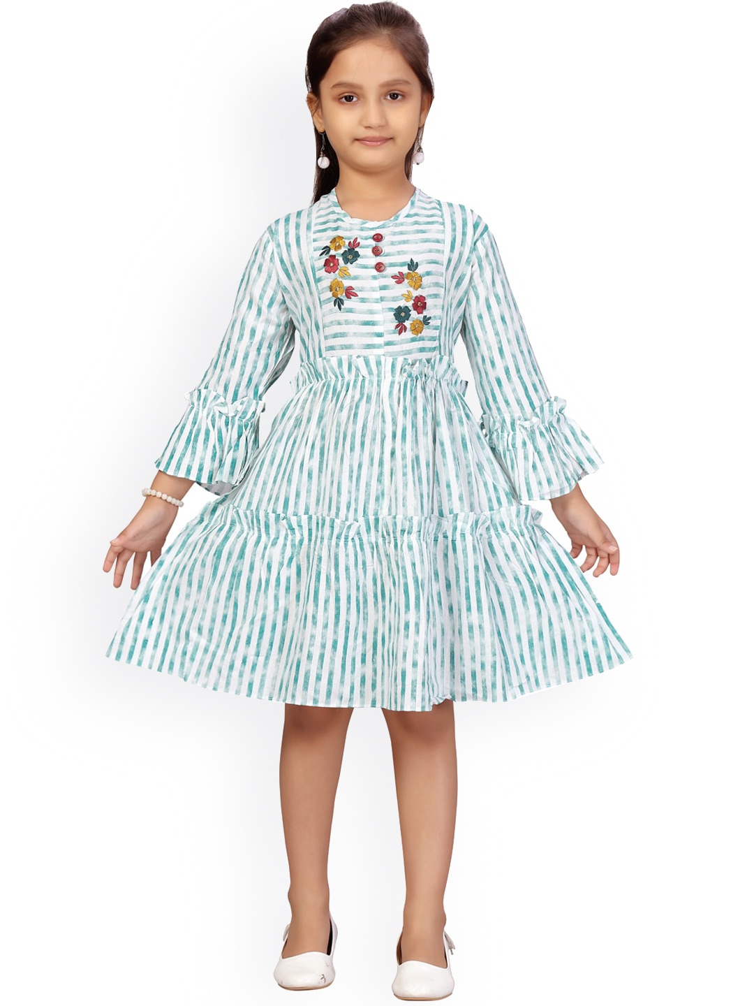 

Aarika Girls White Striped Cotton Fit and Flare Dress