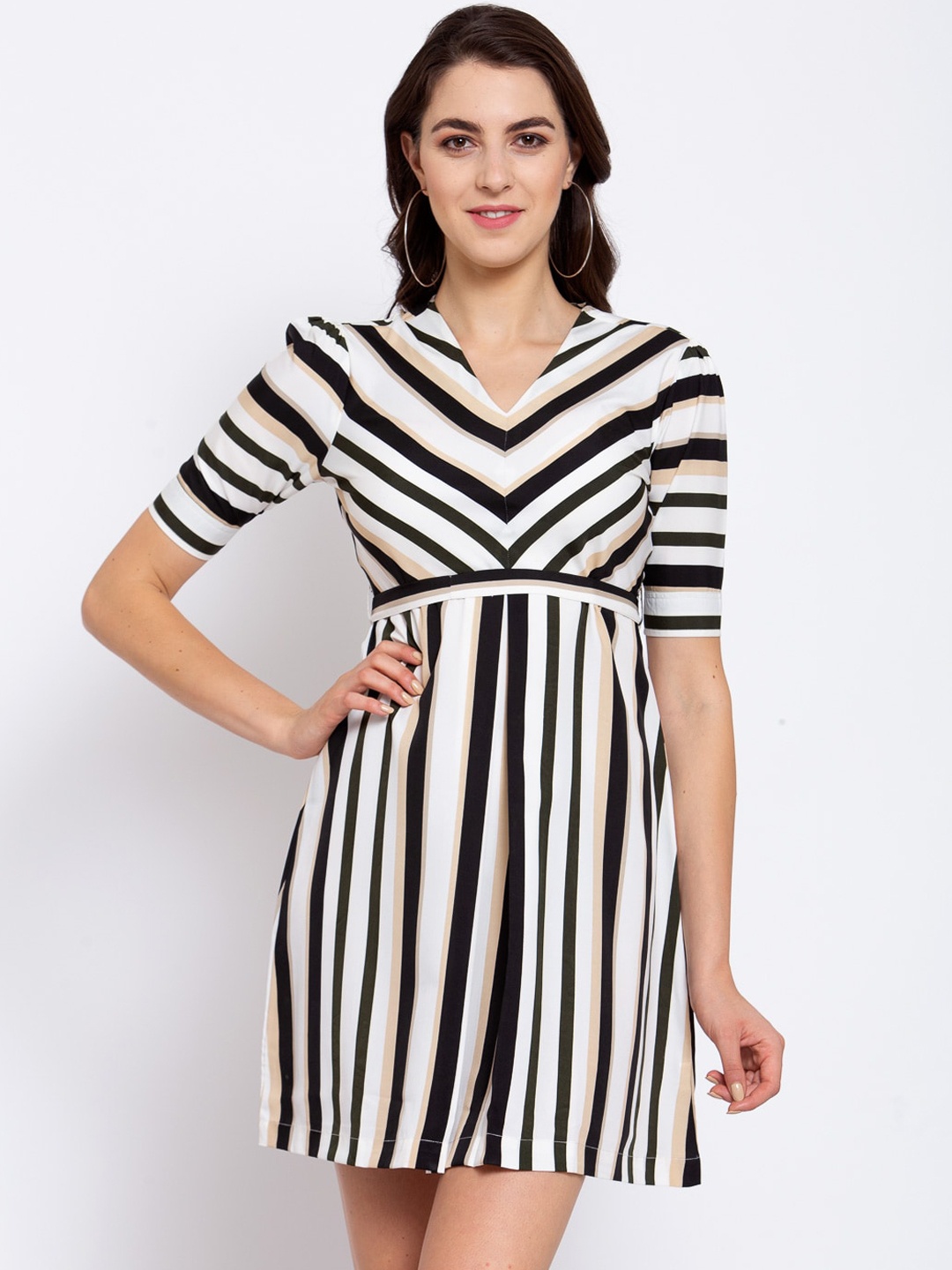 

Style Quotient Women Multicoloured Striped Fit and Flare Dress, Multi
