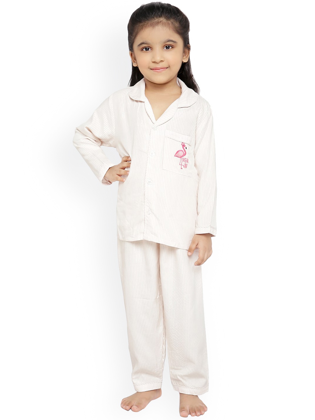 

Knitting Doodles Unisex Kids White & Pink Striped Night suit