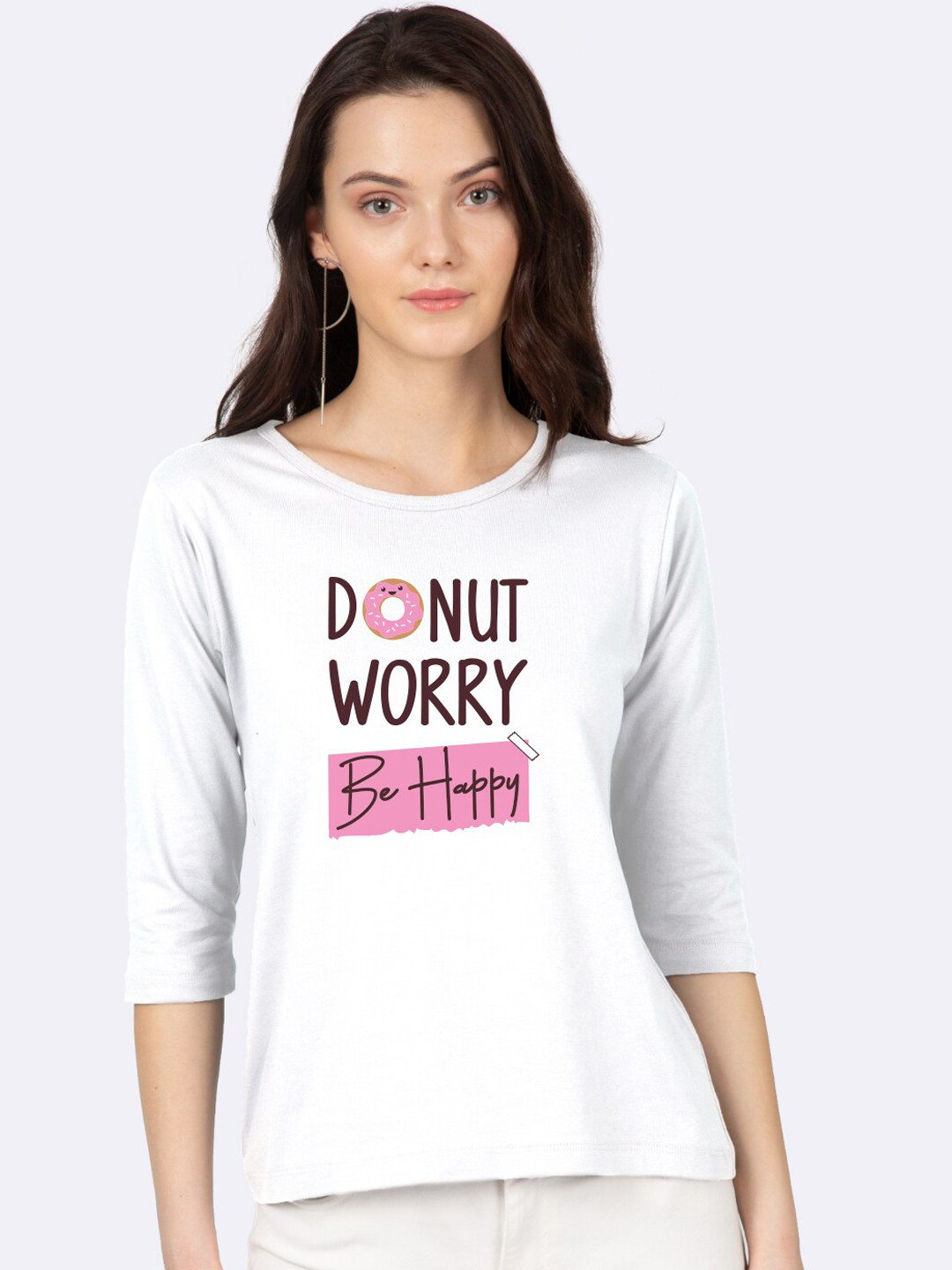 

Bewakoof Women White Printed Round Neck Pure Cotton T-shirt