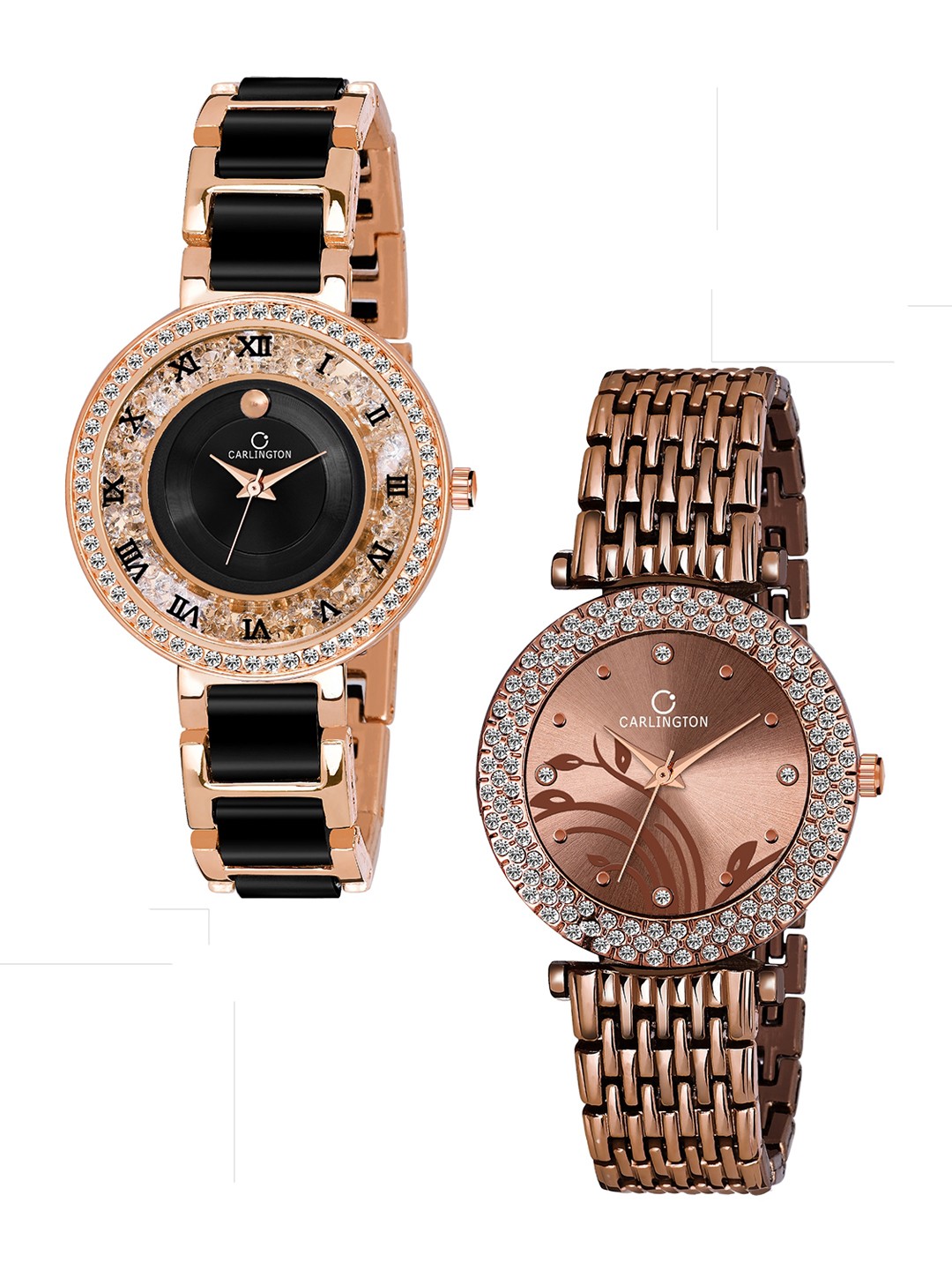 

CARLINGTON Women Brown & Black Set of 2 Analogue Watches 105