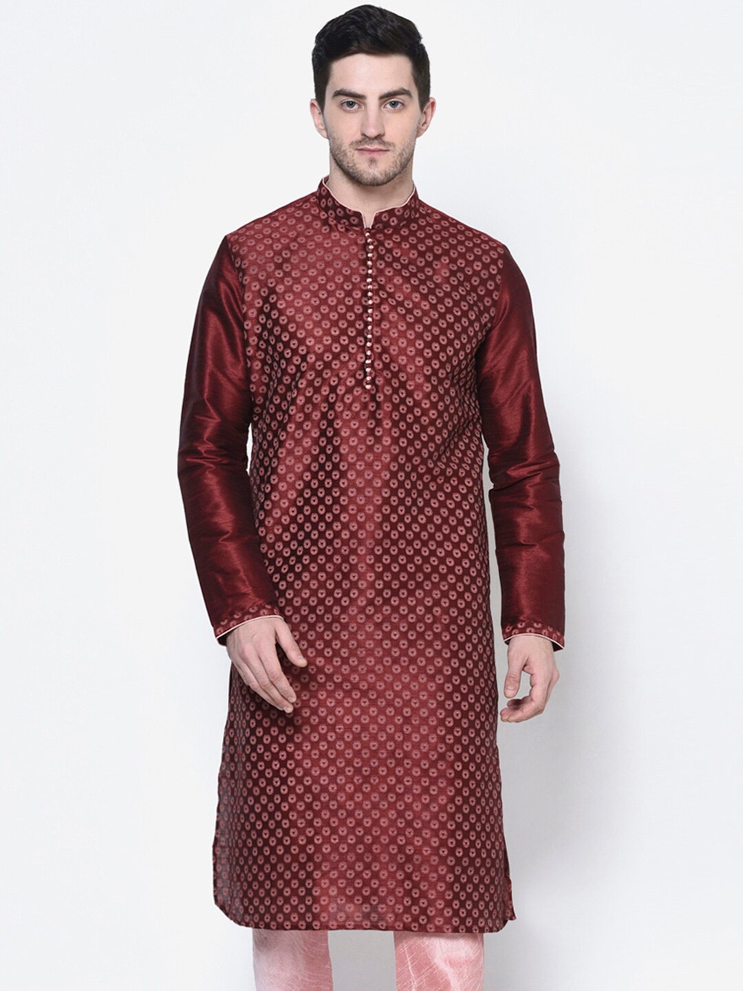 DEYANN Men Maroon Ethnic Motifs Kurta