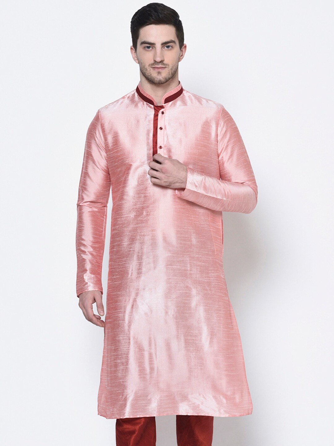 

DEYANN Men Pink Solid Straight Kurta