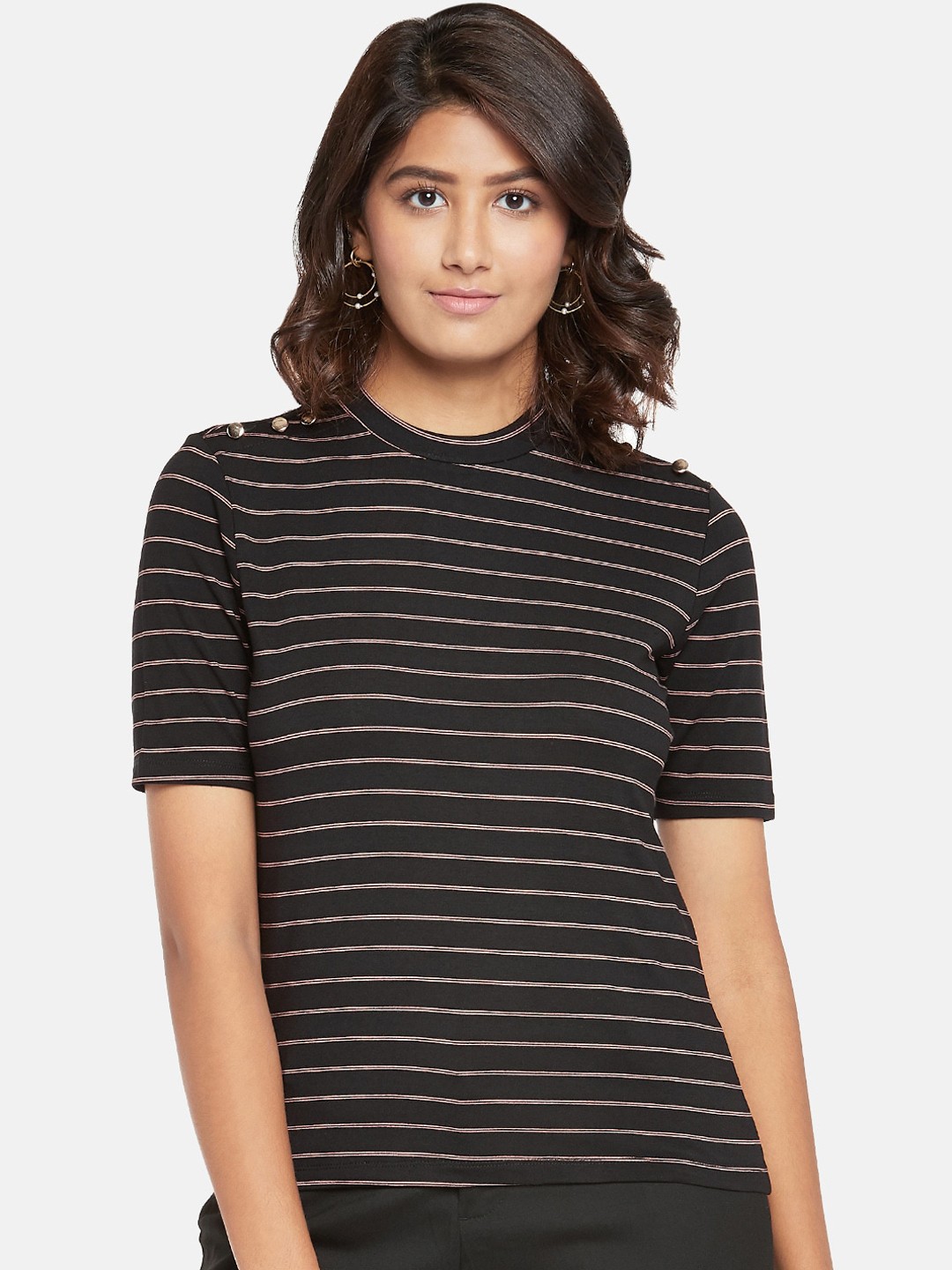 

Annabelle by Pantaloons Black & White Striped Monochrome Regular Top