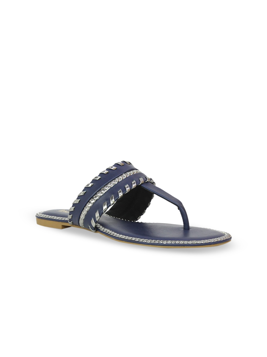 

Inc 5 Women Navy Blue Embellished T-Strap Flats