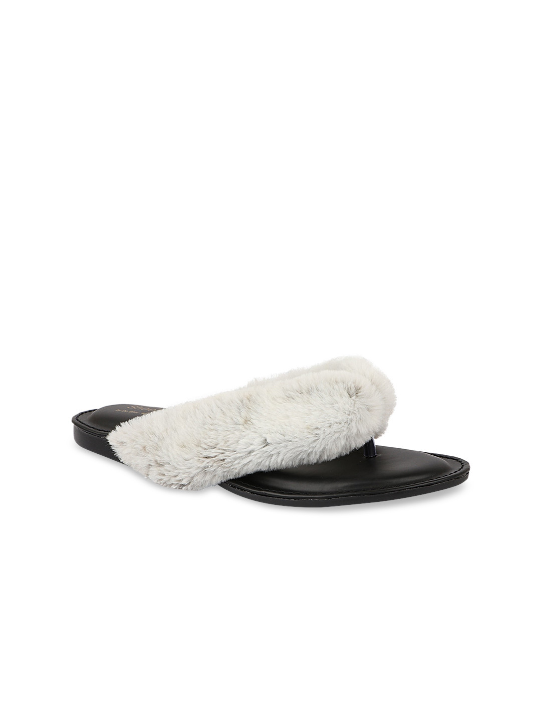 

Shoetopia Women White Solid Faux Fur Open Toe Flats