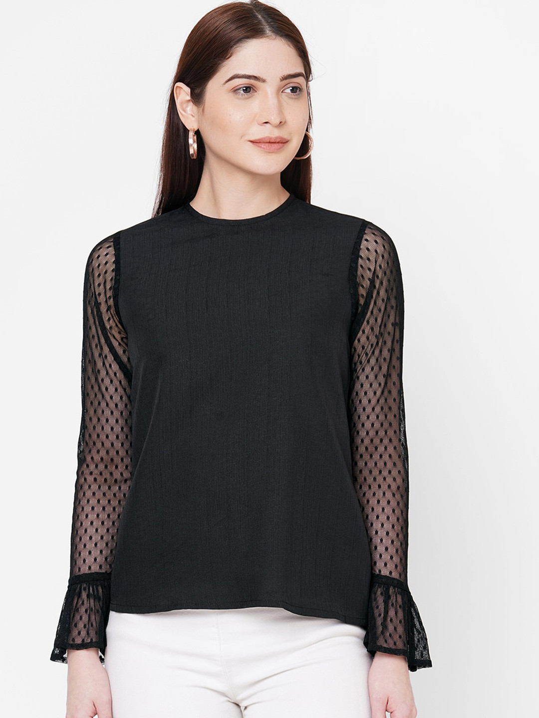 

109F Black Bell Sleeves Regular Top