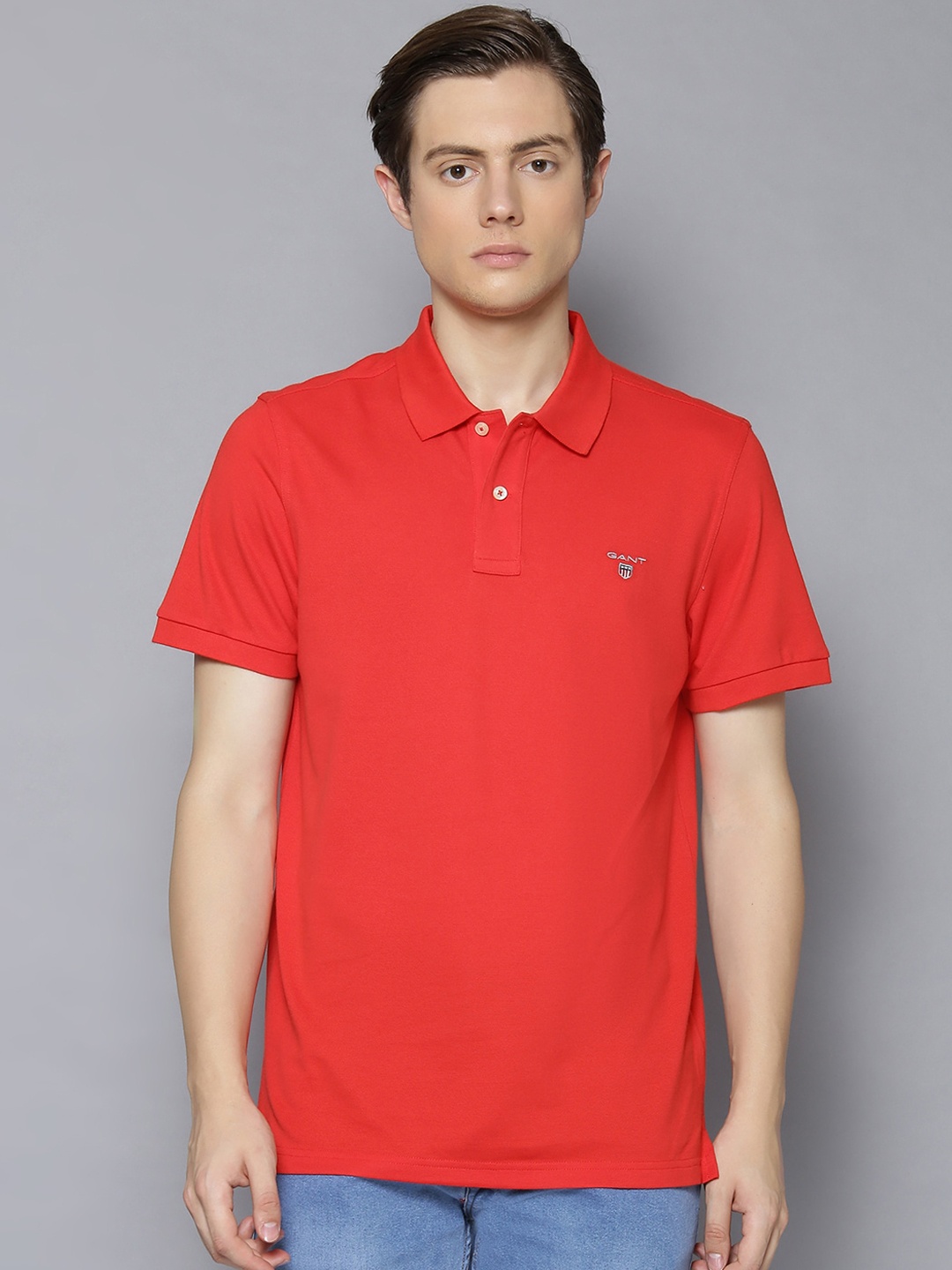 

GANT Men Red Solid Polo Collar Cotton T-shirt