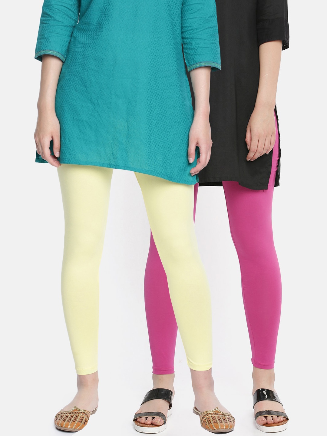 

Dollar Missy Women Pack Of 2 Solid Cotton Ankle-Length Leggings, Pink