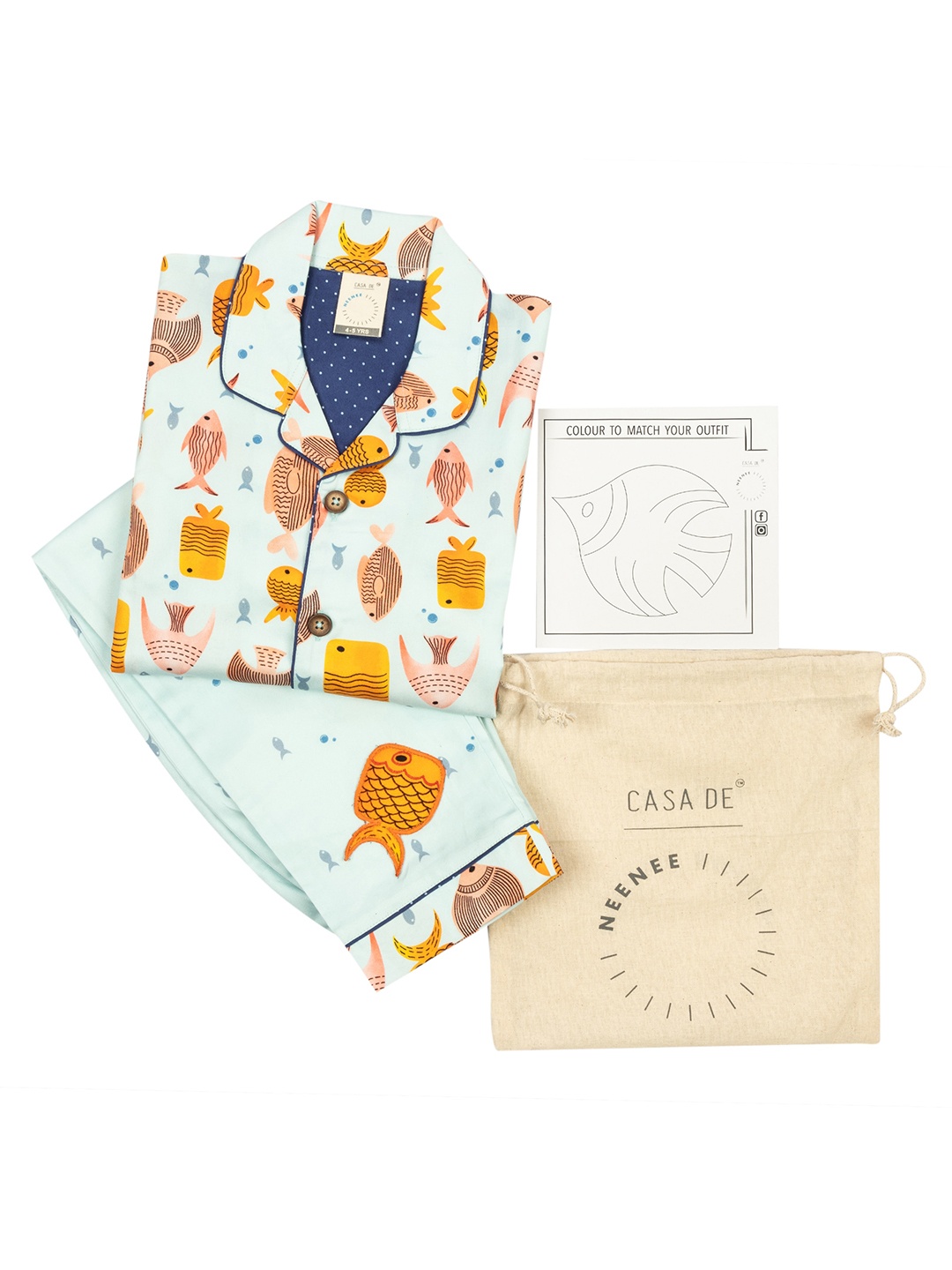 

CASA DE NEE NEE Unisex Kids Green & Yellow Printed Night suit
