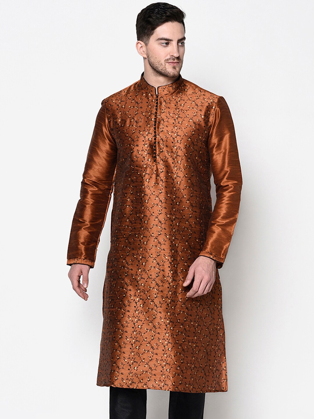 

DEYANN Men Copper-Toned Ethnic Motifs Printed Flared Sleeves Kurta