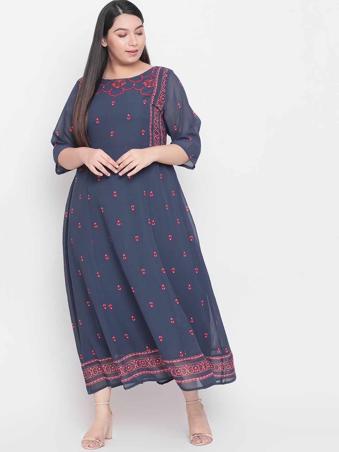 

Amydus Women Plus Size Blue Printed Maxi Dress
