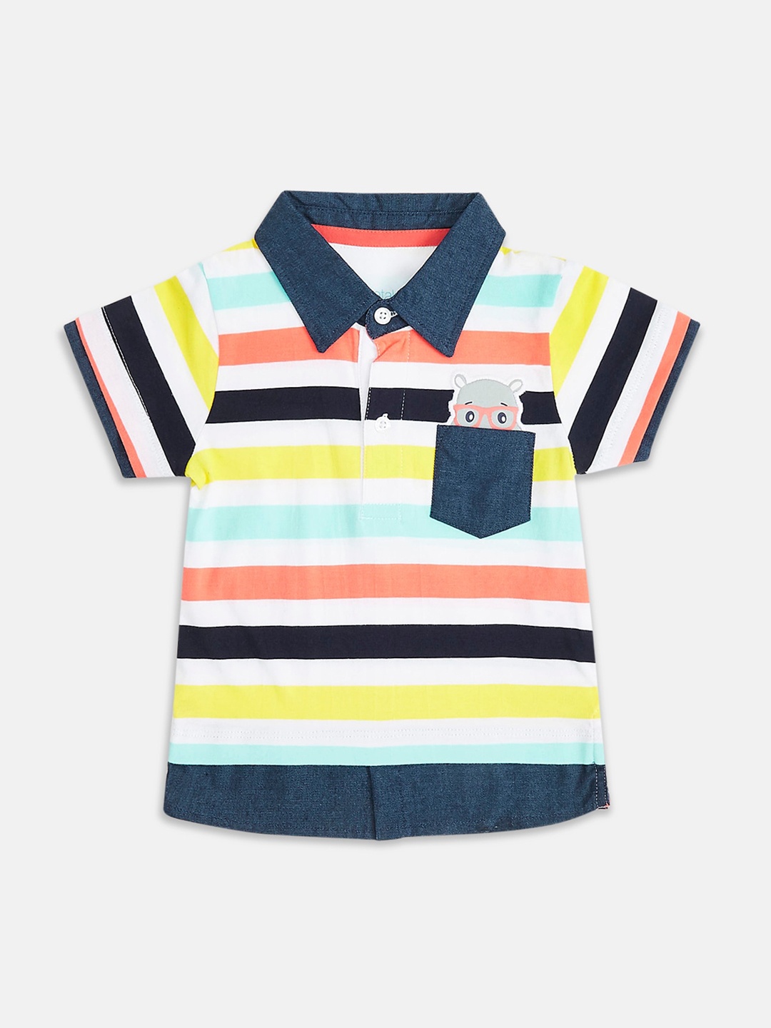 

Pantaloons Baby Boys White Striped Polo Collar Pure Cotton T-shirt