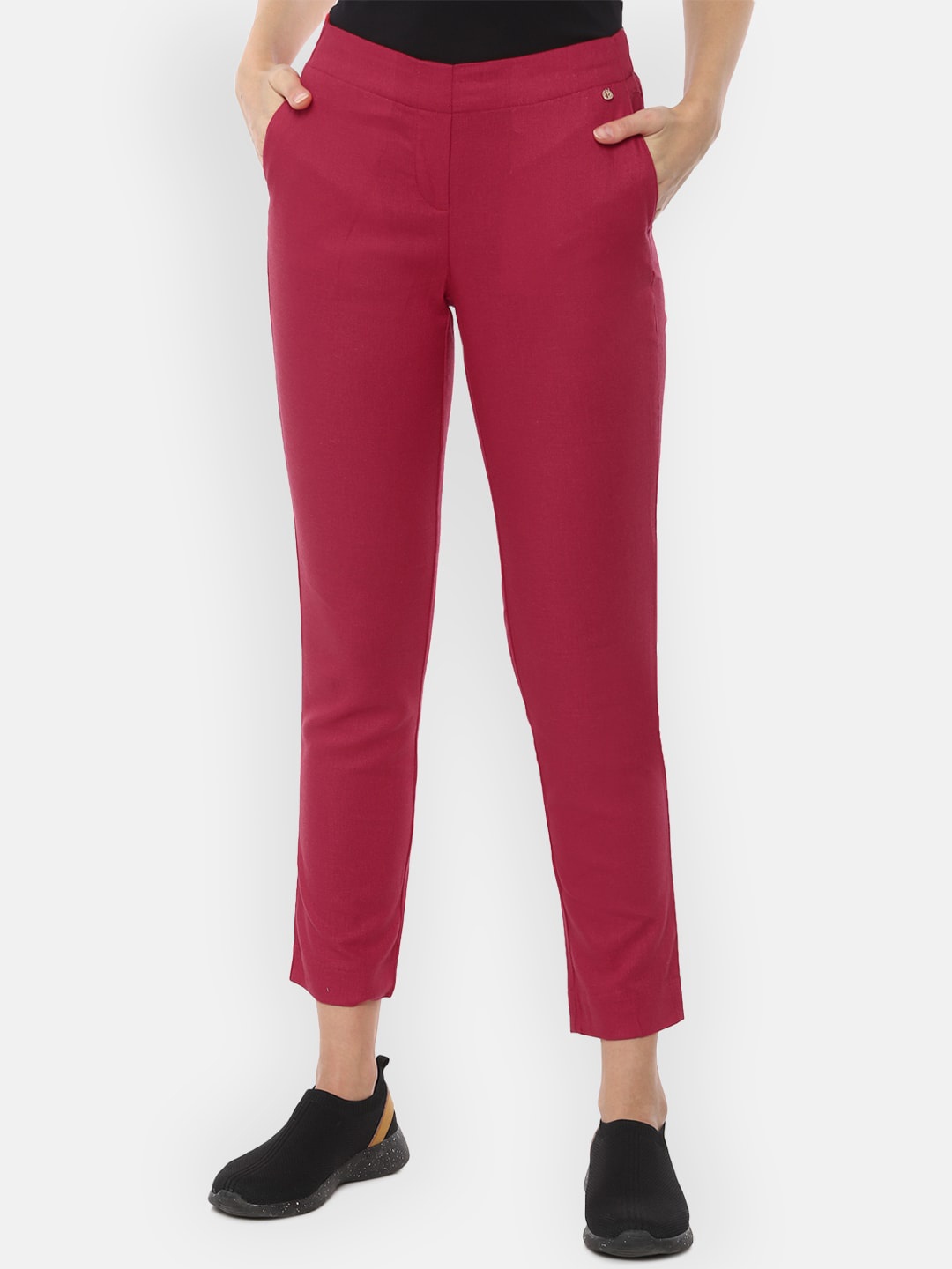 Van Heusen Woman Women Red Regular Fit Solid Regular Trousers