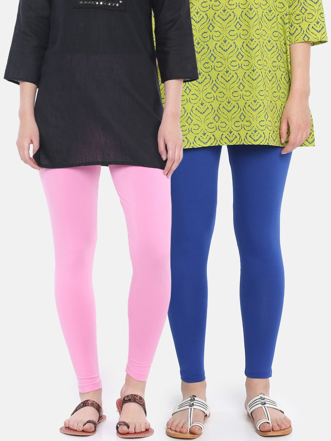 

Dollar Missy Women Pack Of 2 Solid Cotton Ankle-Length Leggings, Blue