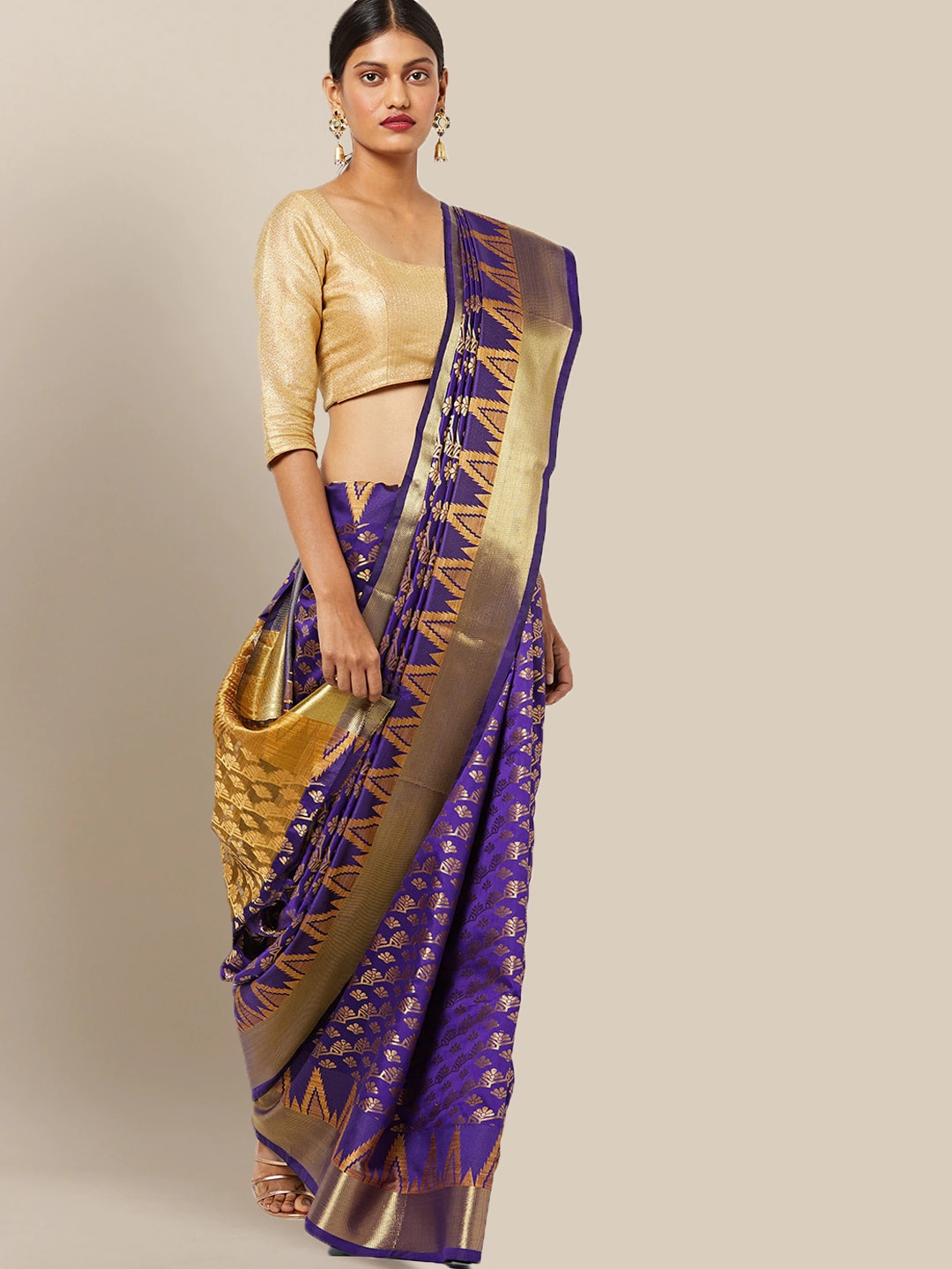 

Chhabra 555 Purple & Gold-Toned Art Silk Woven Design Banarasi Saree