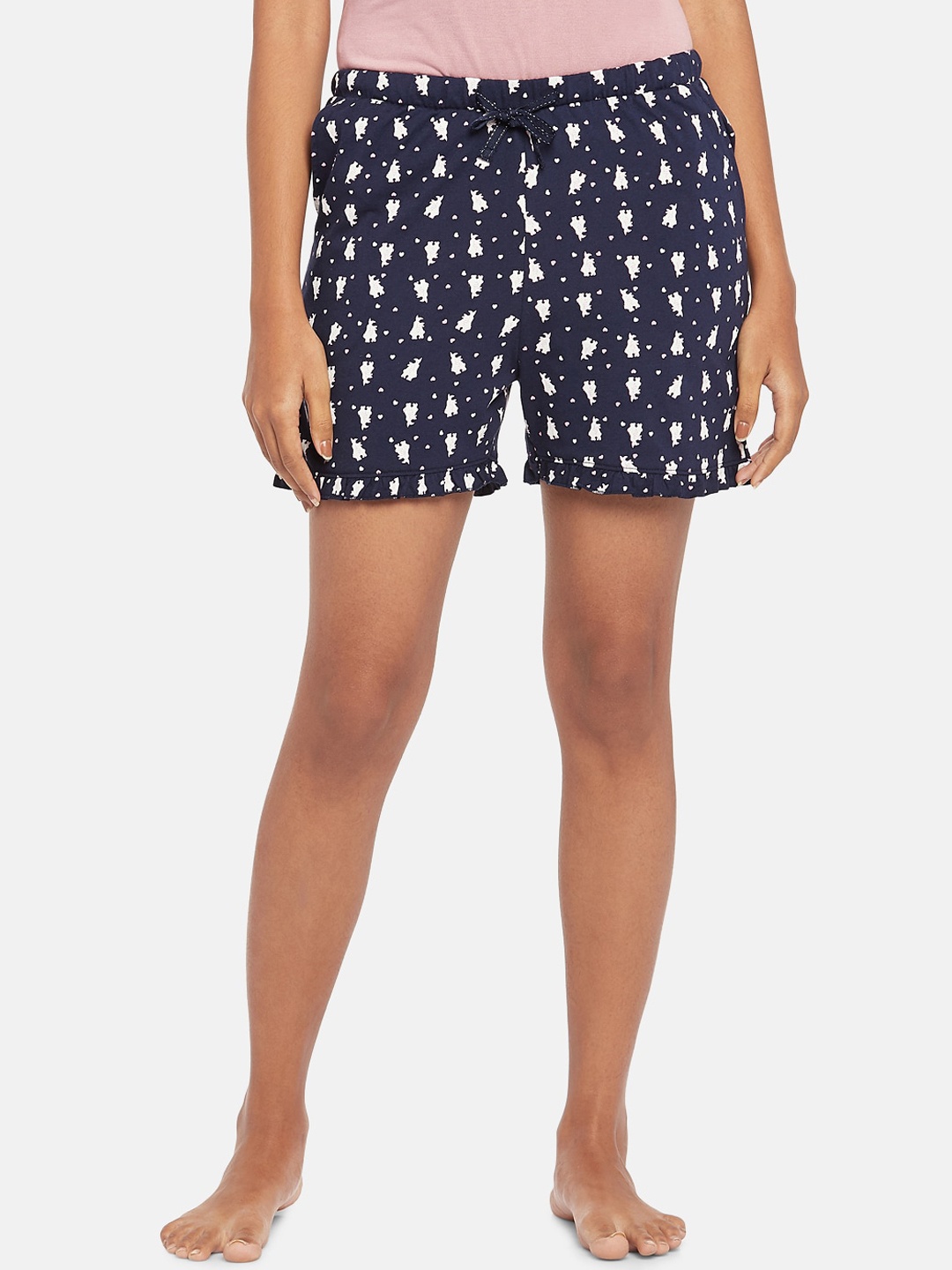 

Dreamz by Pantaloons Women Navy Blue Printed Cotton Lounge Shorts