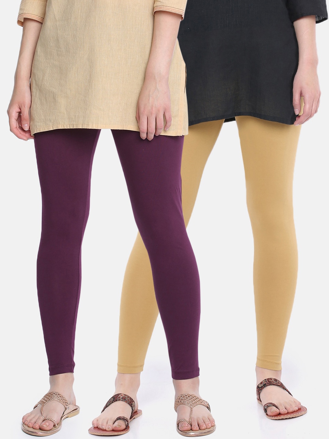 

Dollar Missy Women Pack Of 2 Solid Cotton Ankle-Length Leggings, Purple