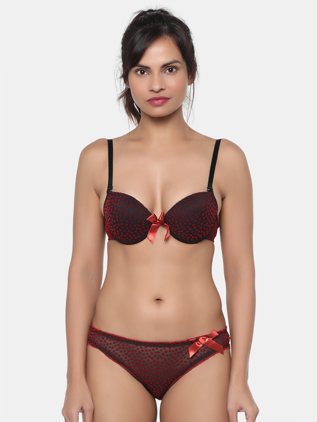 

miorre Women Black & Red Dotted Wired Lingerie Set BS02-093509