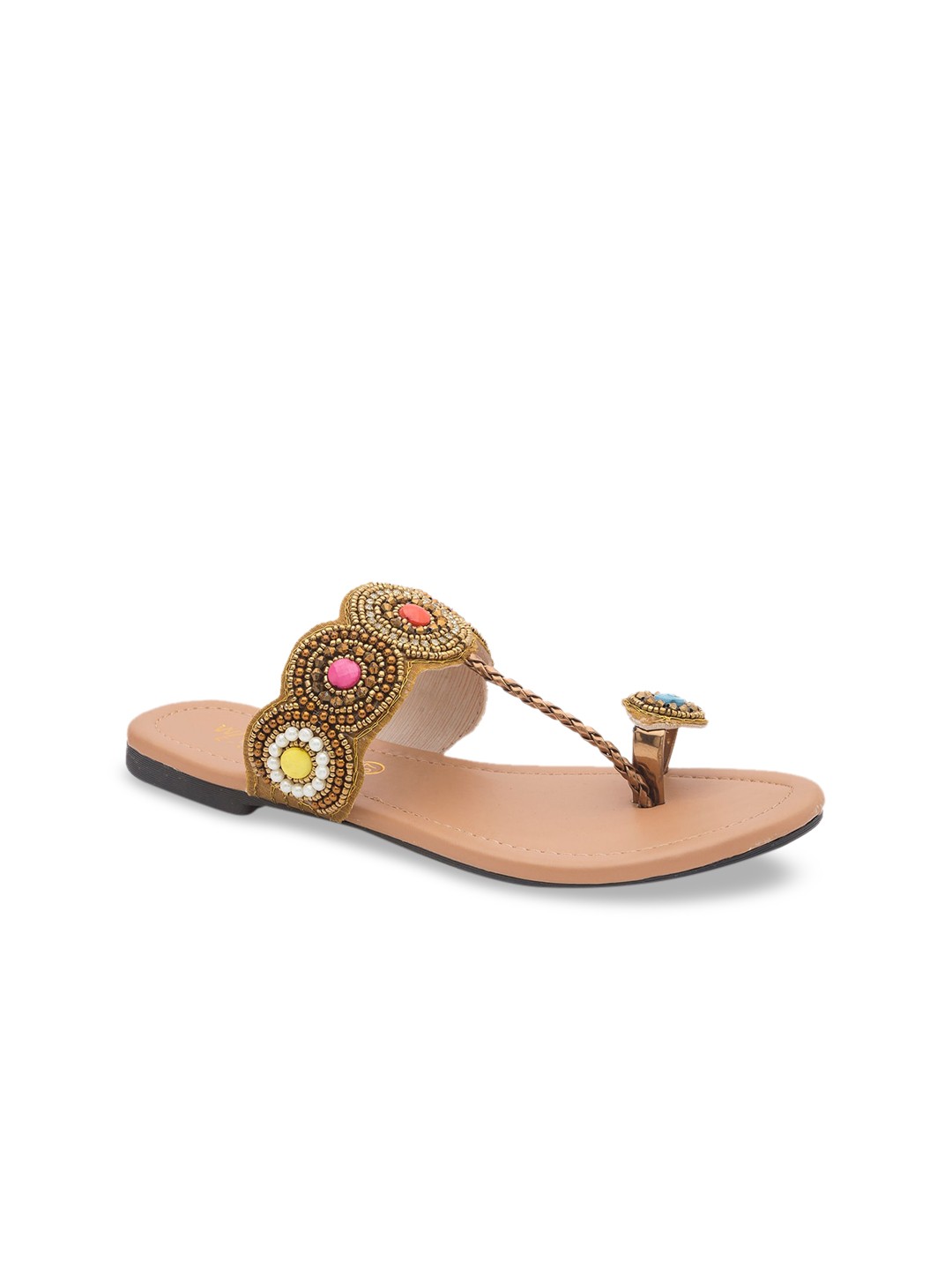 

WALK N STYLE COLLECTION Women Beige Woven Design Open Toe Flats