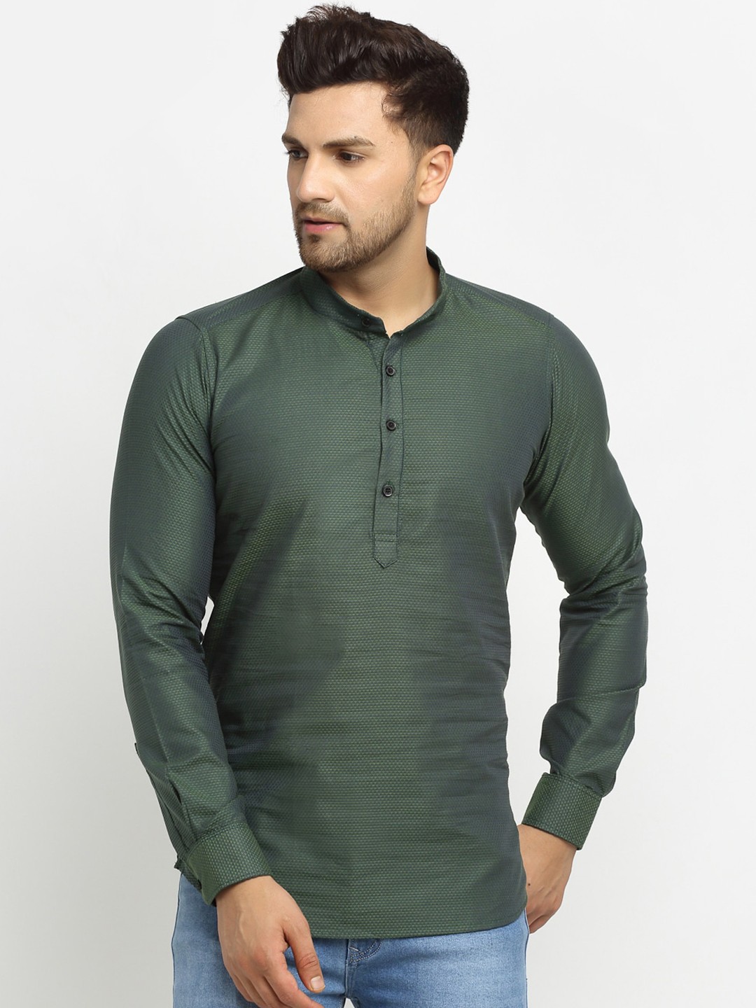 

Cross Court Men Green Cotton Dobby Kurta
