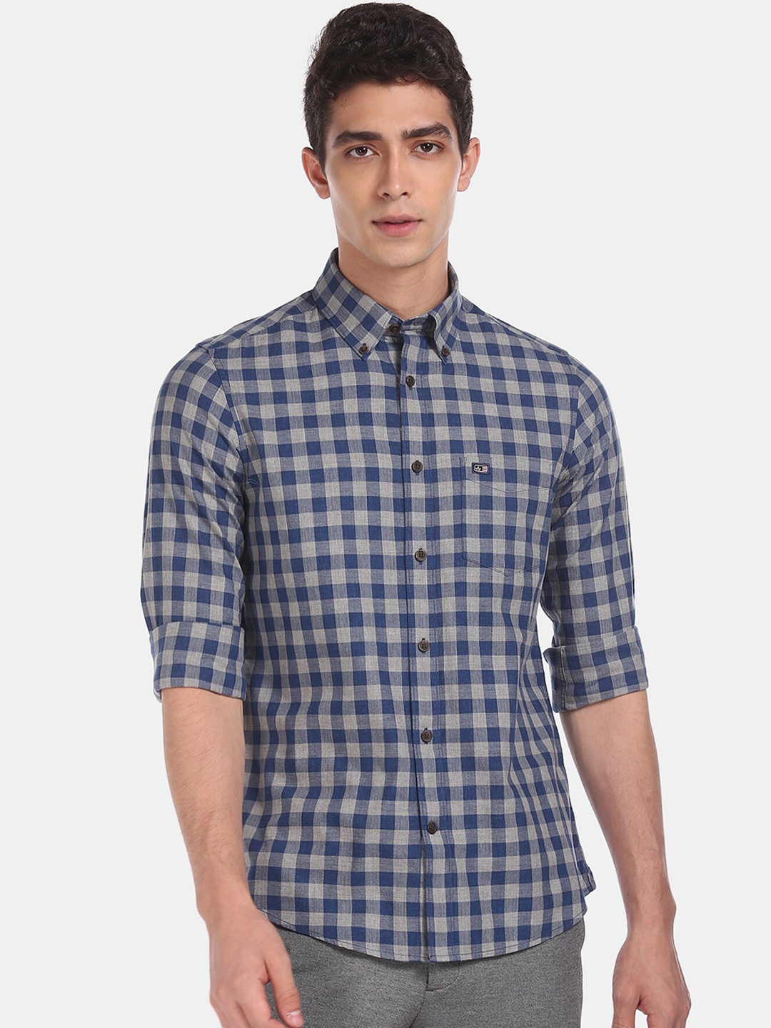 

Arrow Sport Men Blue & Grey Fit Checked Casual Shirt
