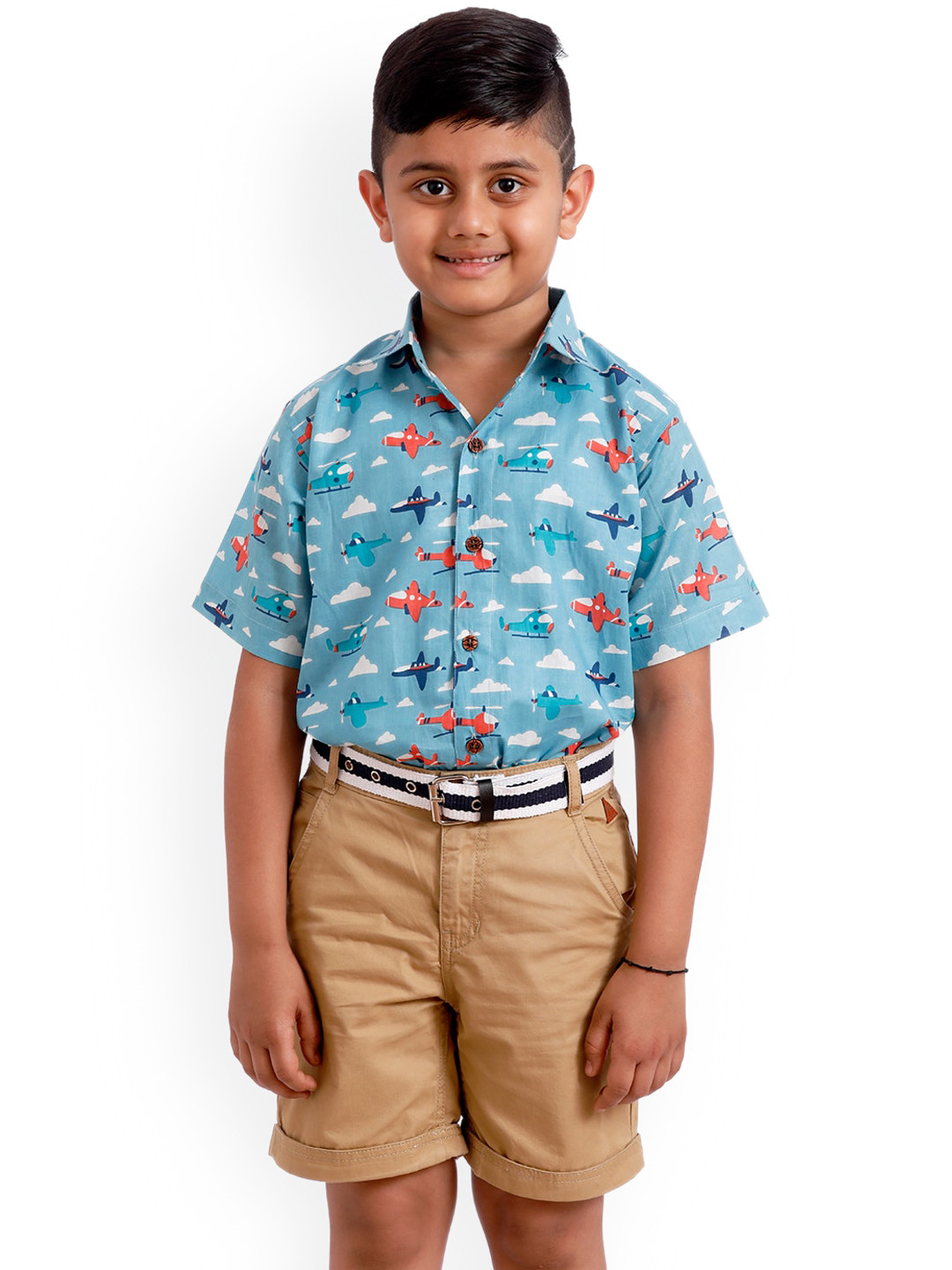 

SOULFULLY INDIAN Boys Blue Organic Cotton Regular Fit Printed Casual Shirt