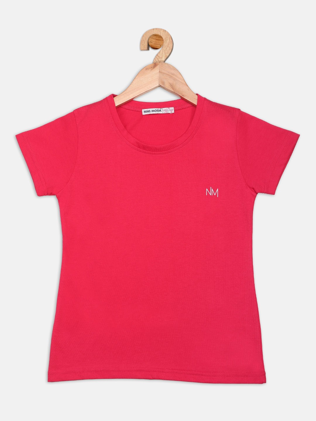 

Nins Moda Girls Magenta Pink Solid Round Neck Pure Cotton T-shirt