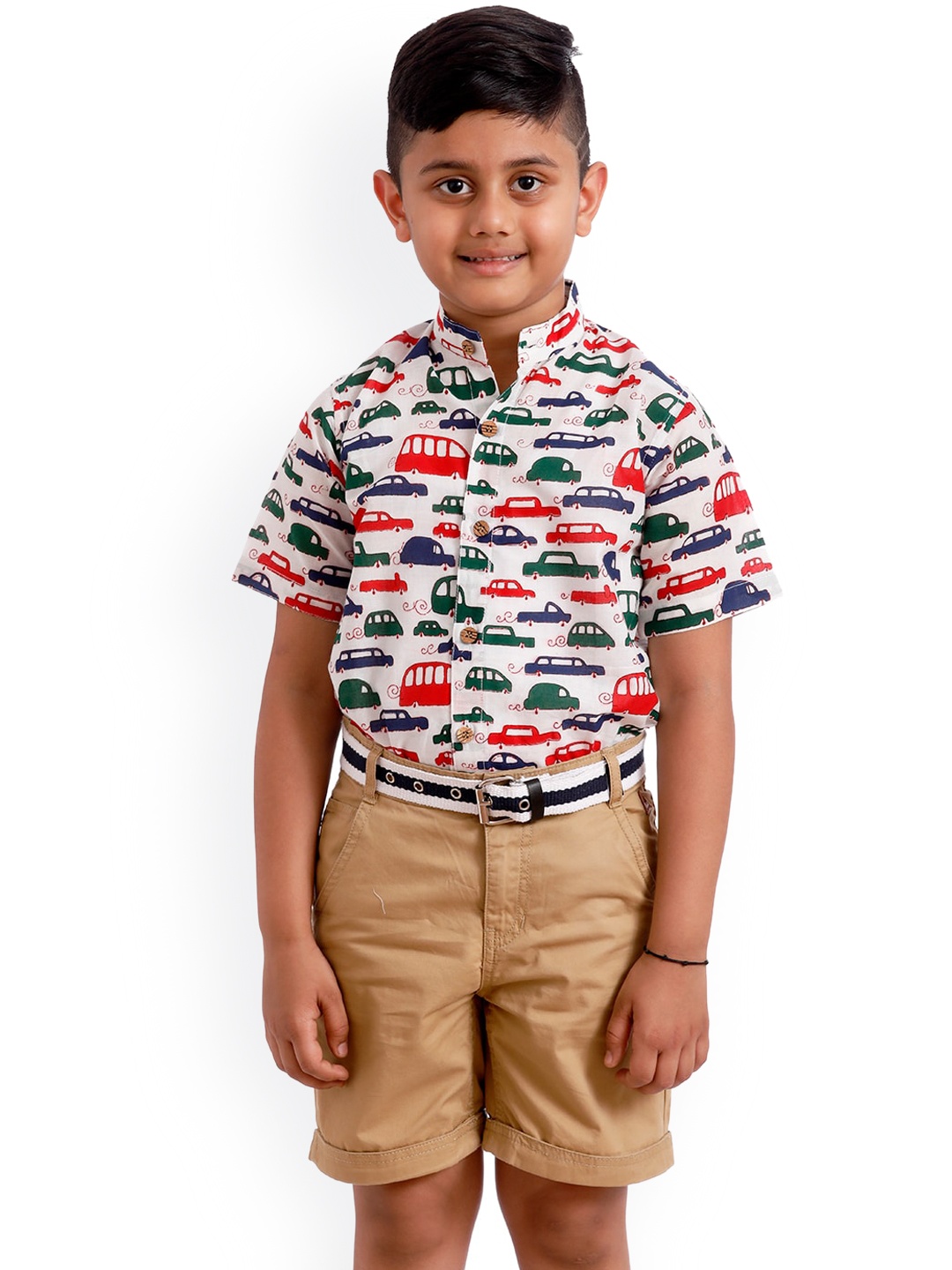 

SOULFULLY INDIAN Boys White & green Cars Print Organic Cotton Casual Shirt