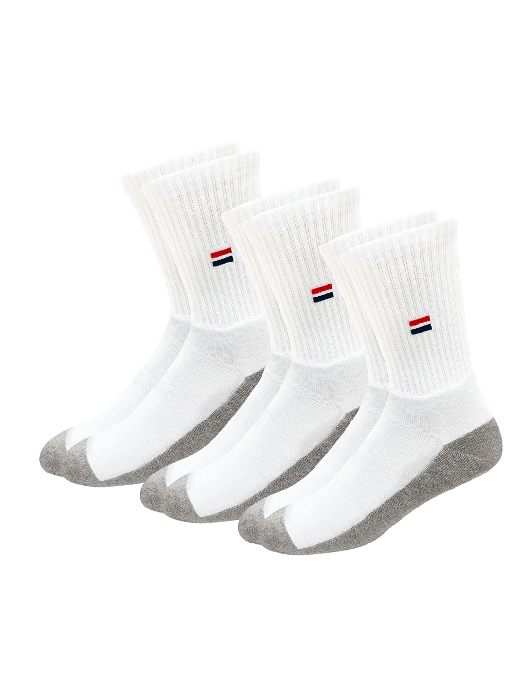 

NAVYSPORT Men Pack Of 3 White & Grey Colourblocked Calf-Length Socks
