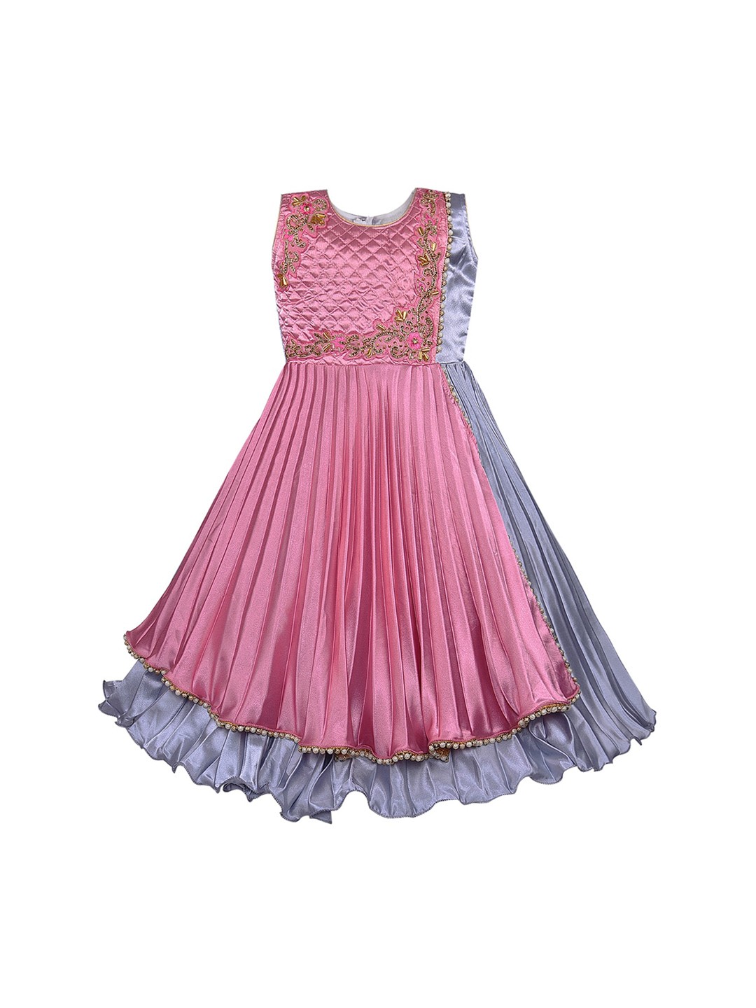 

Wish Karo Girls Pink & Purple Colourblocked Accordion Pleated Maxi Dress