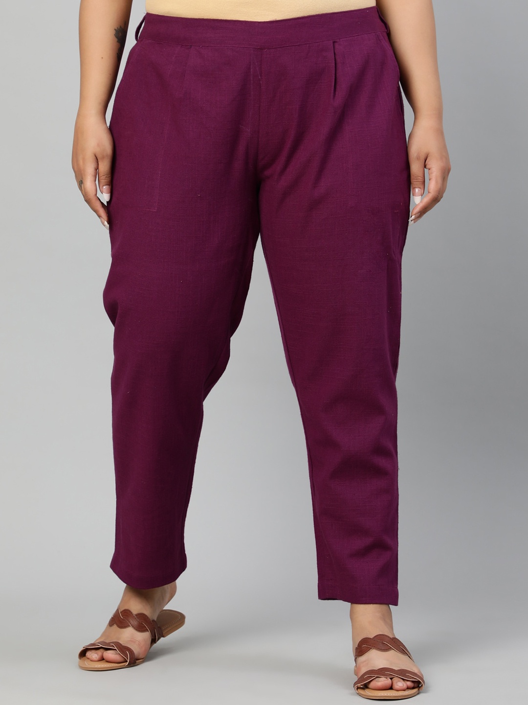 

Jaipur Kurti Women Purple Regular Fit Solid Regular Trousers