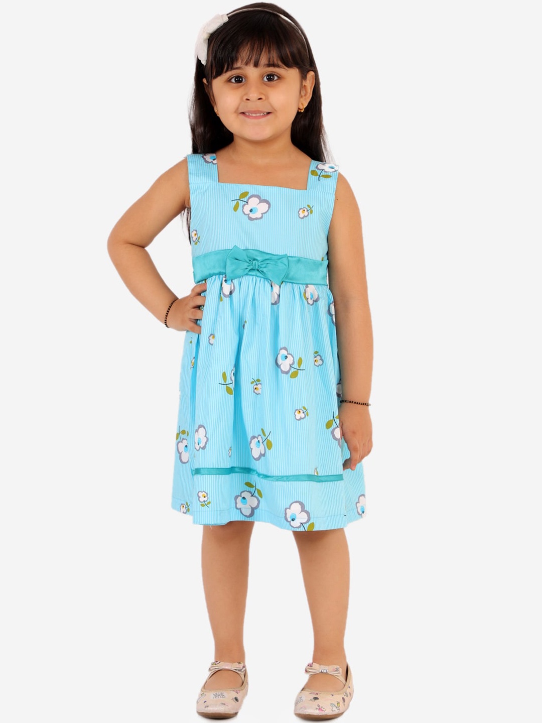 

KID1 Girls Blue & White Floral Printed Cotton A-Line Dress