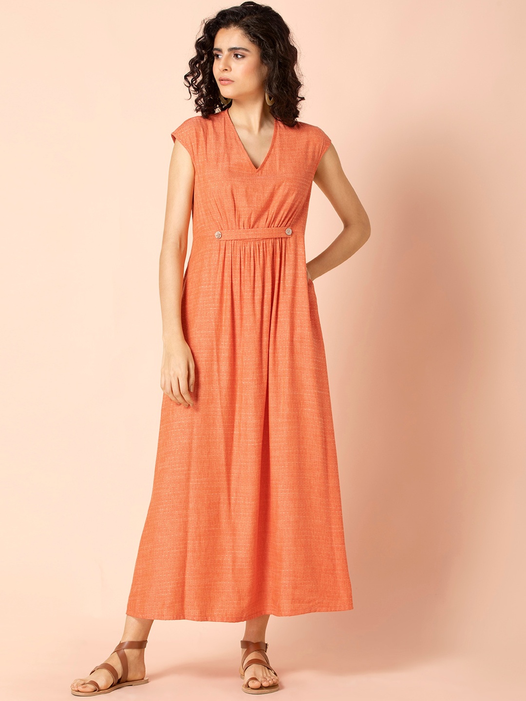 

Earthen BY INDYA Orange Stretch Waist Maxi Dress