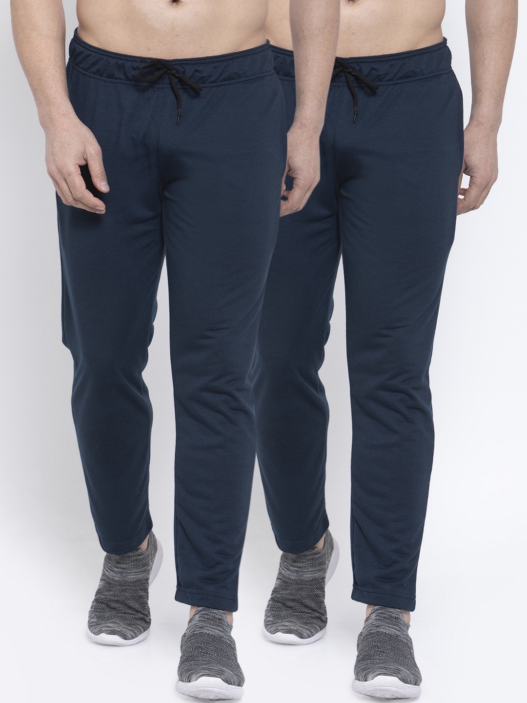 

NEUDIS Men Pack Of 2 Solid Structured-Fit Track Pants, Navy blue
