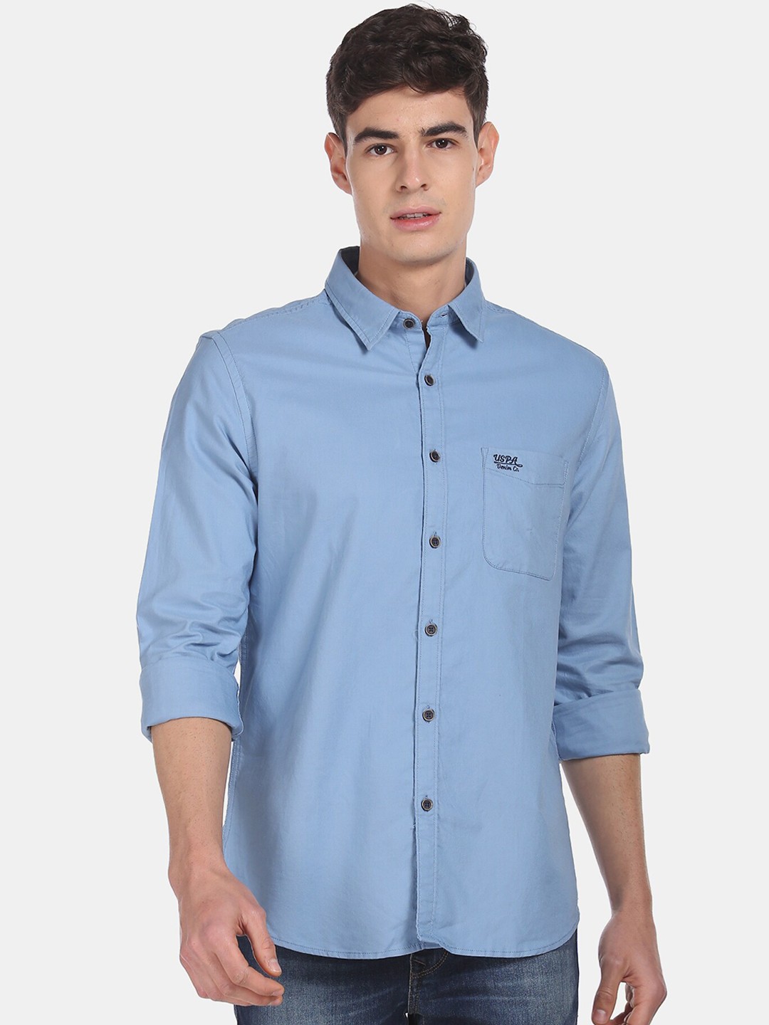 

U.S. Polo Assn. Denim Co. Men Blue Regular Fit Solid Casual Shirt