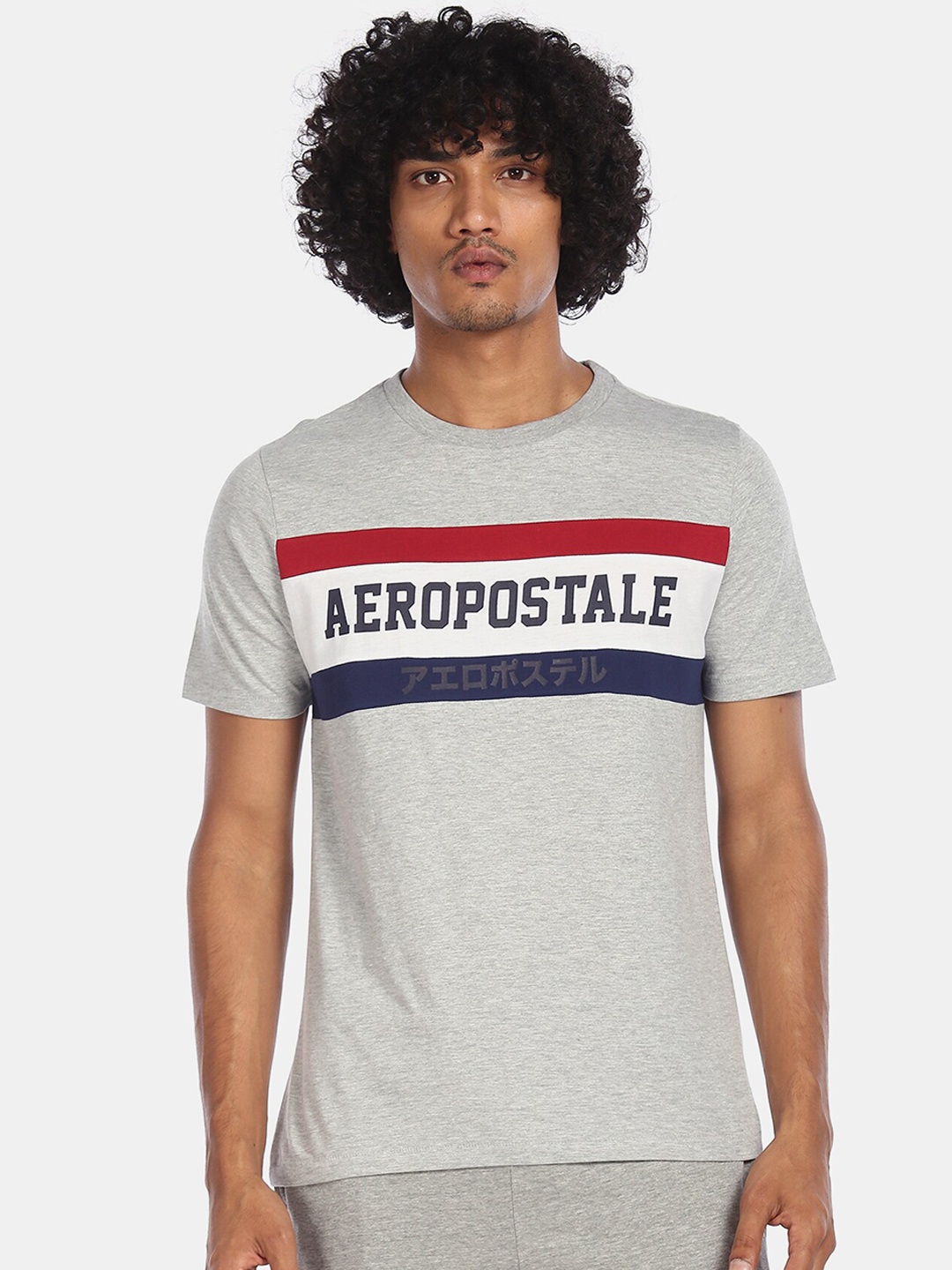 

Aeropostale Men Grey Colourblocked Round Neck T-shirt