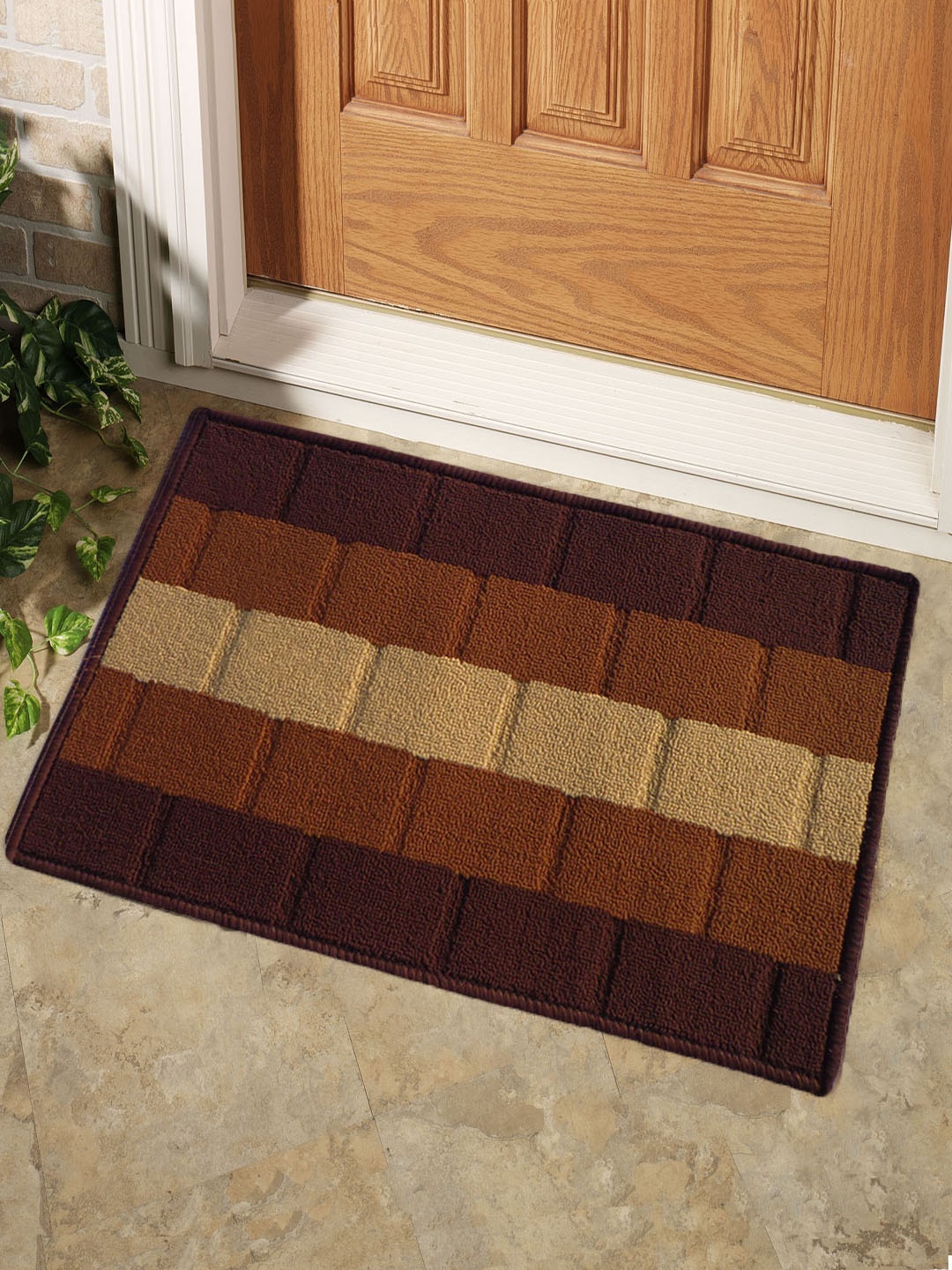 

Status Brown & Beige Striped Rectangular Anti-Skid Door Mat