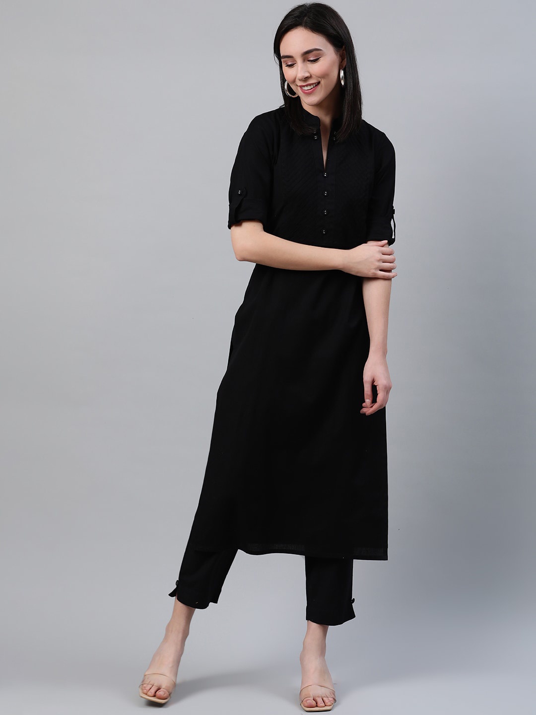 

Libas Women Black Cotton Solid Straight Kurta