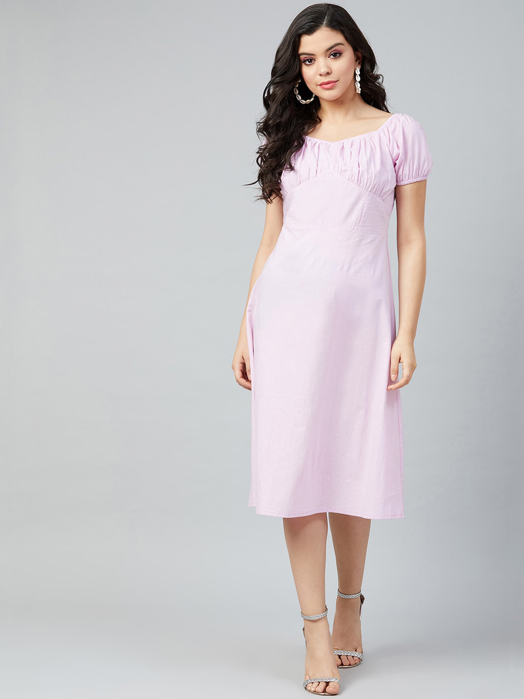 

Athena Women Lavender Solid A-Line Dress