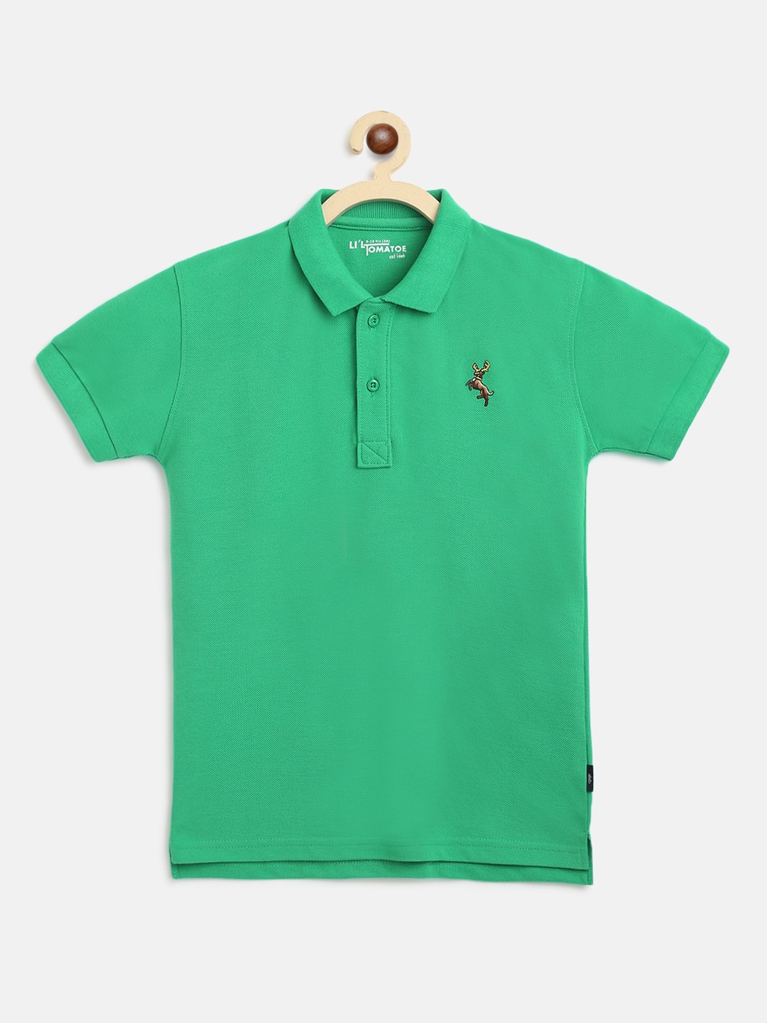 

Lil Tomatoes Boys Green Solid Polo Collar Pure Cotton T-shirt