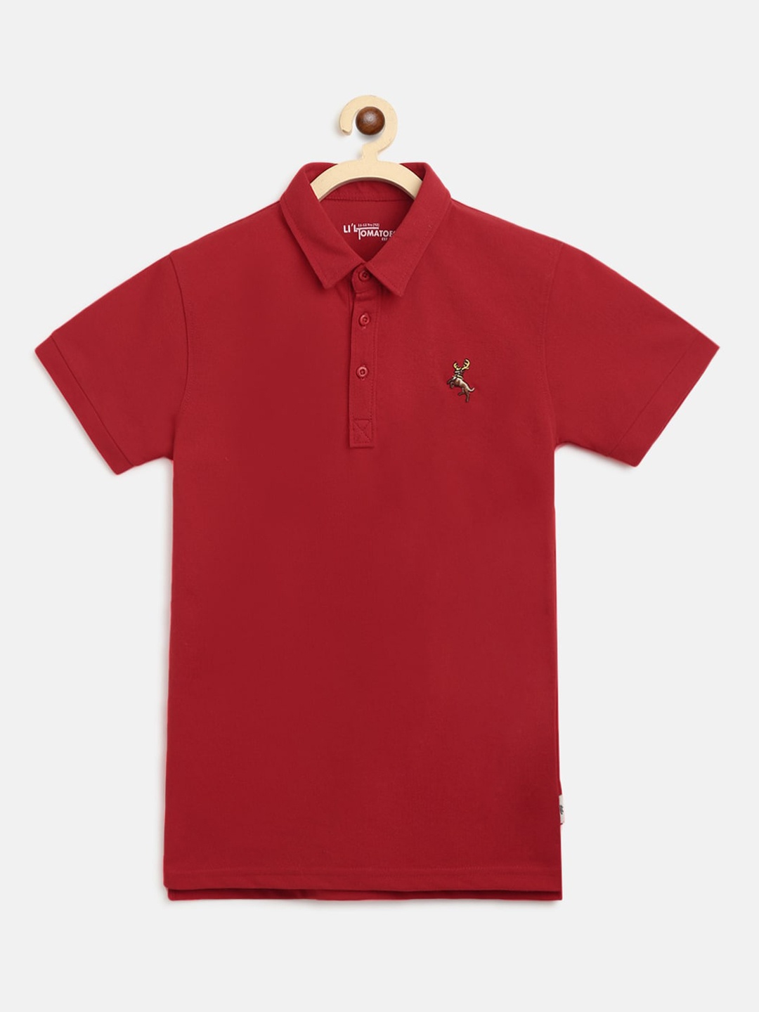 

Lil Tomatoes Boys Red Solid Polo Collar Pure Cotton T-shirt