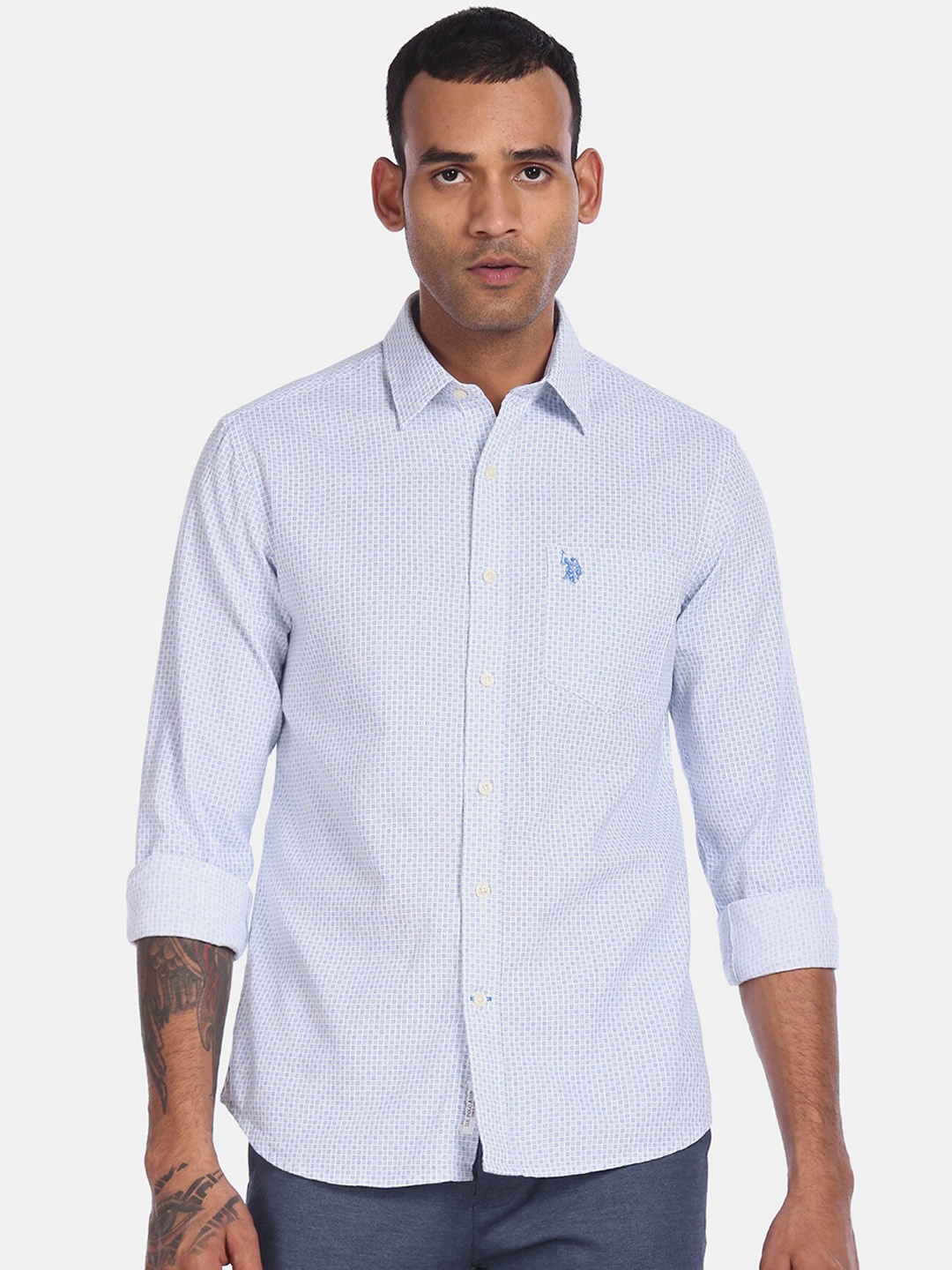 

U.S. Polo Assn. Men Blue Regular Fit Printed Casual Shirt