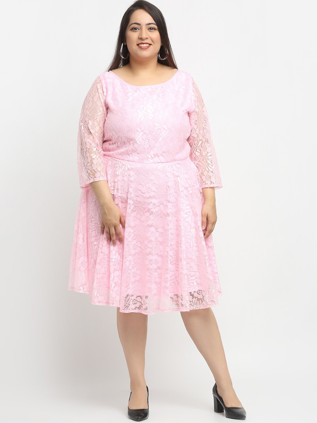 

Flambeur Women Pink Floral Self Design Dress