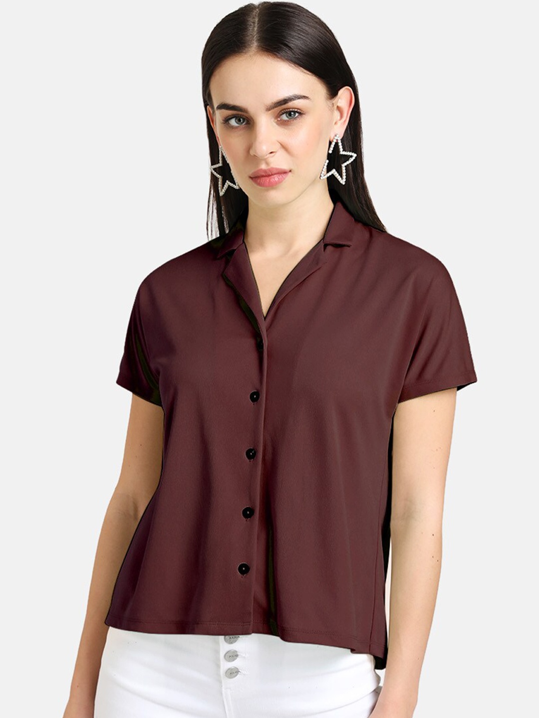 

Kazo Women Burgundy Regular Fit Solid Casual Shirt