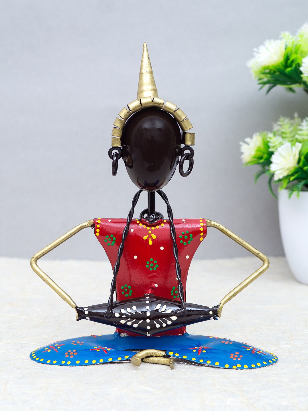 

Golden Peacock Red & Blue Iron Handcrafted Musicians Showpiece, Gold