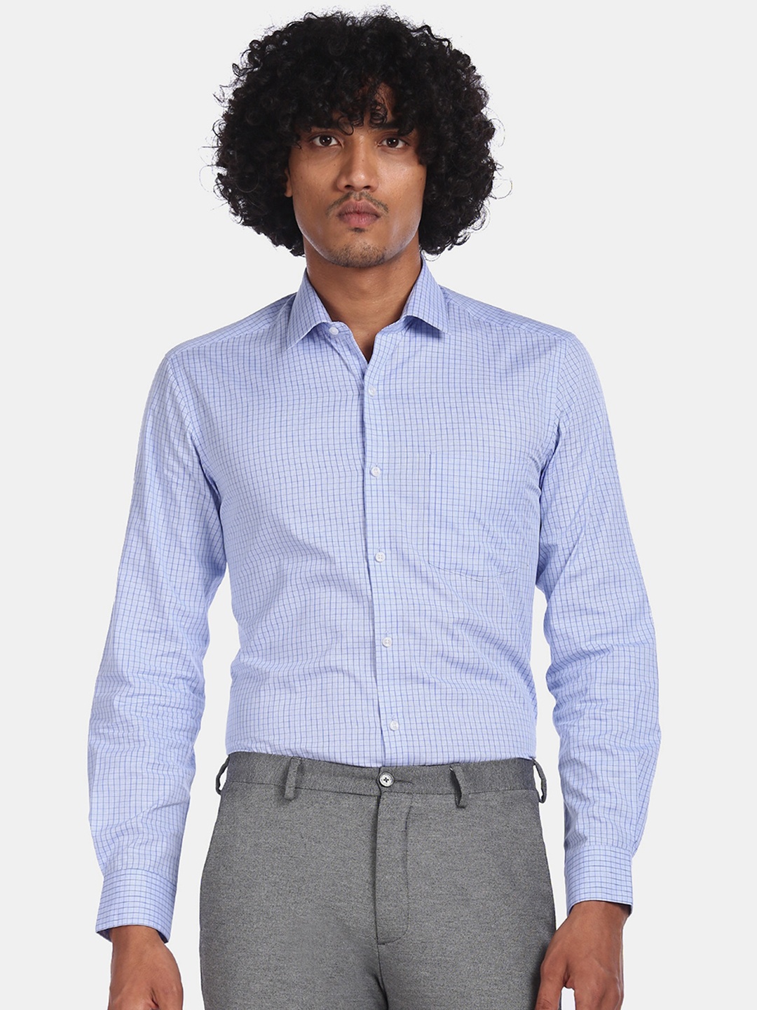 

Arrow Men Blue Slim Fit Checked Formal Shirt