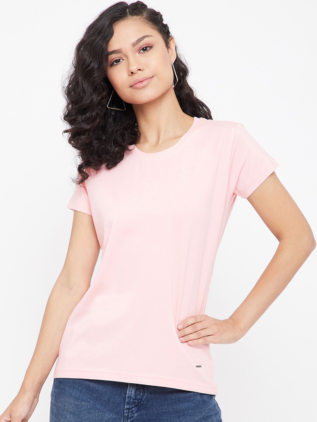 

Okane Women Pink Solid Round Neck T-shirt
